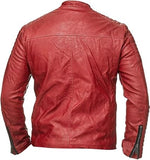 Red Biker Retro Premium Sheepskin Leather Café Racer Jacket For Men