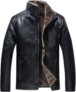 Winter Classic Black Biker Genuine Sheepskin Leather Jacket For Men