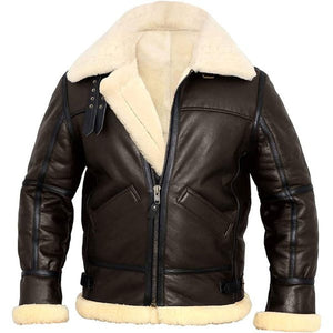 Vintage Brown Faux Shearling Fur Pure Sheepskin Leather Jacket For Men