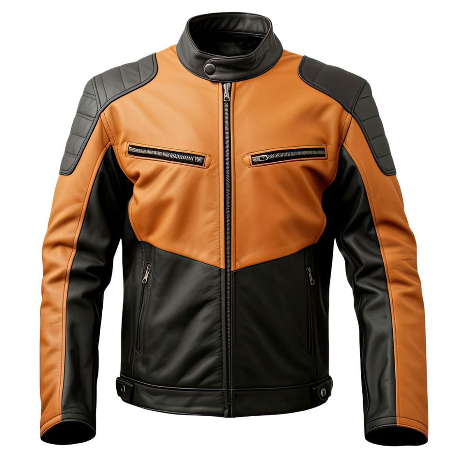 Winter Racer Peanut-Brown Black Pure Sheepskin Leather Jacket For Men