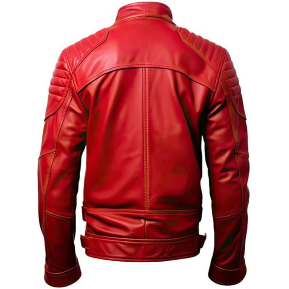 Winter Red Moto-Retro Quilted Premium Sheepskin Leather Jacket For Men