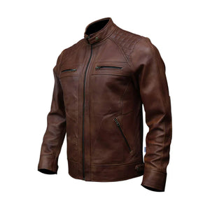 Winter Motorcycle Quilted Pure sheepskin Biker Leather Jacket For Men