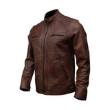 Winter Motorcycle Quilted Pure sheepskin Biker Leather Jacket For Men