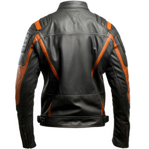 Black Retro Café Racer Pure Sheepskin Quilted Leather Jacket For Men