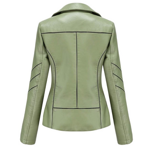 Green Genuine Sheepskin Stylish Moto Biker Leather Jacket For Women