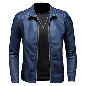 Blue Quilted Motorcycle Genuine Sheepskin Biker Leather Jacket For Men