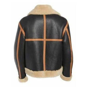 Unisex Black Bomber Shearling-Lined Sheepskin Leather Jacket For Men