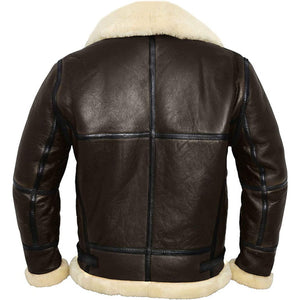 Vintage Brown Faux Shearling Fur Pure Sheepskin Leather Jacket For Men