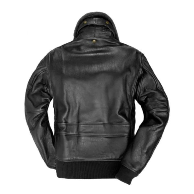 Classic Black Bomber Rib Knitted pure Sheepskin Leather Jacket For Men