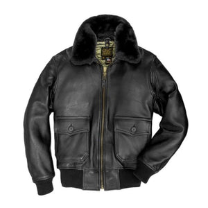 Classic Black Bomber Rib Knitted pure Sheepskin Leather Jacket For Men