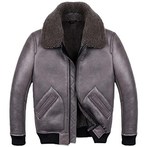 Winter Classic Black Aviator Genuine Sheepskin Leather Jacket For Men