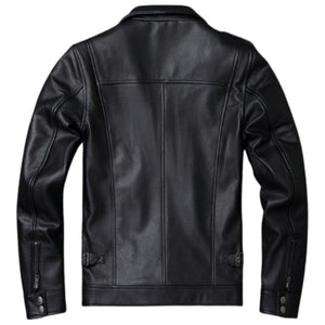 Winter Retro Black Motorcycle Genuine Cowhide Leather Jacket For Men