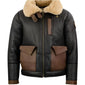 Black Genuine Sheepskin Shearling Lined Bomber Leather Jacket For Men