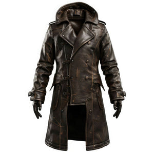 Winter Distressed Brown Genuine Sheepskin Vintage Leather Coat For Men