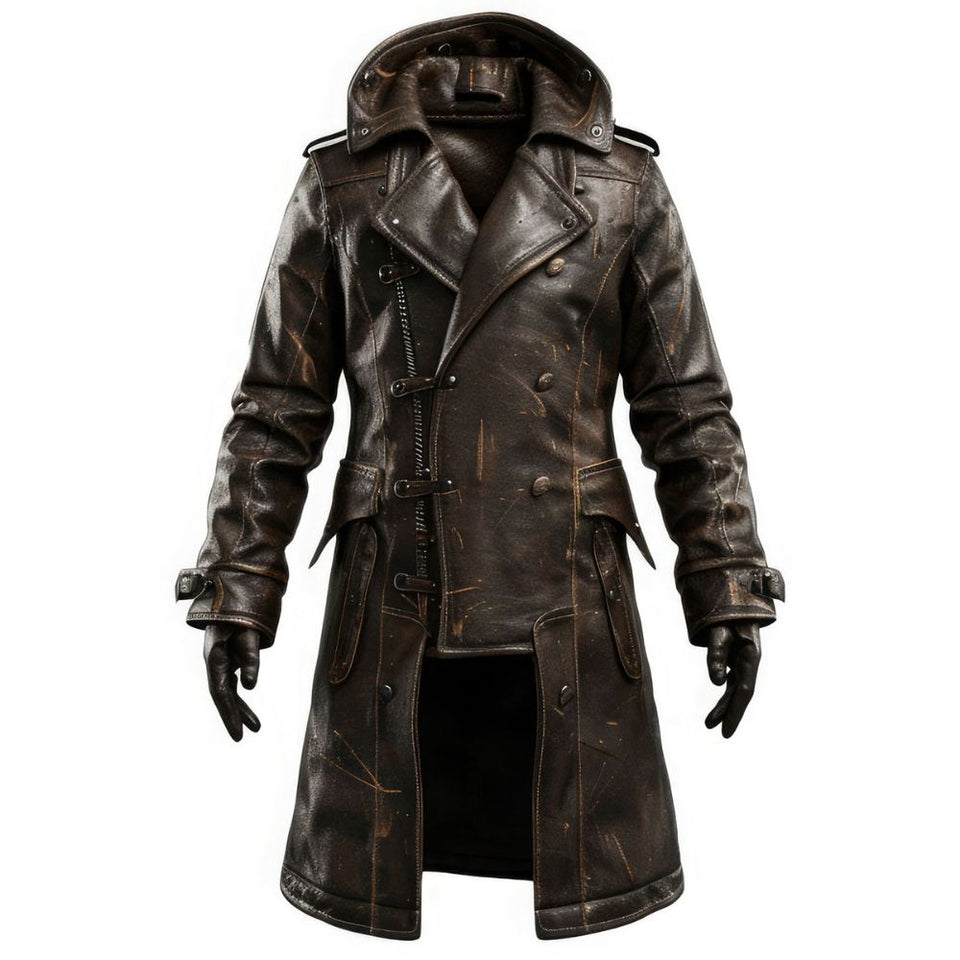 Winter Distressed Brown Genuine Sheepskin Vintage Leather Coat For Men