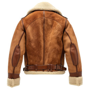 Winter Brown Genuine Suede Shearling Aviator Leather Jacket For Men