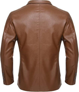 Classic Brown Buttoned Premium Sheepskin Leather Blazer Coat For Men