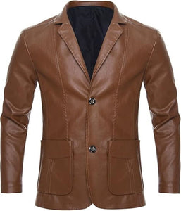 Classic Brown Buttoned Premium Sheepskin Leather Blazer Coat For Men