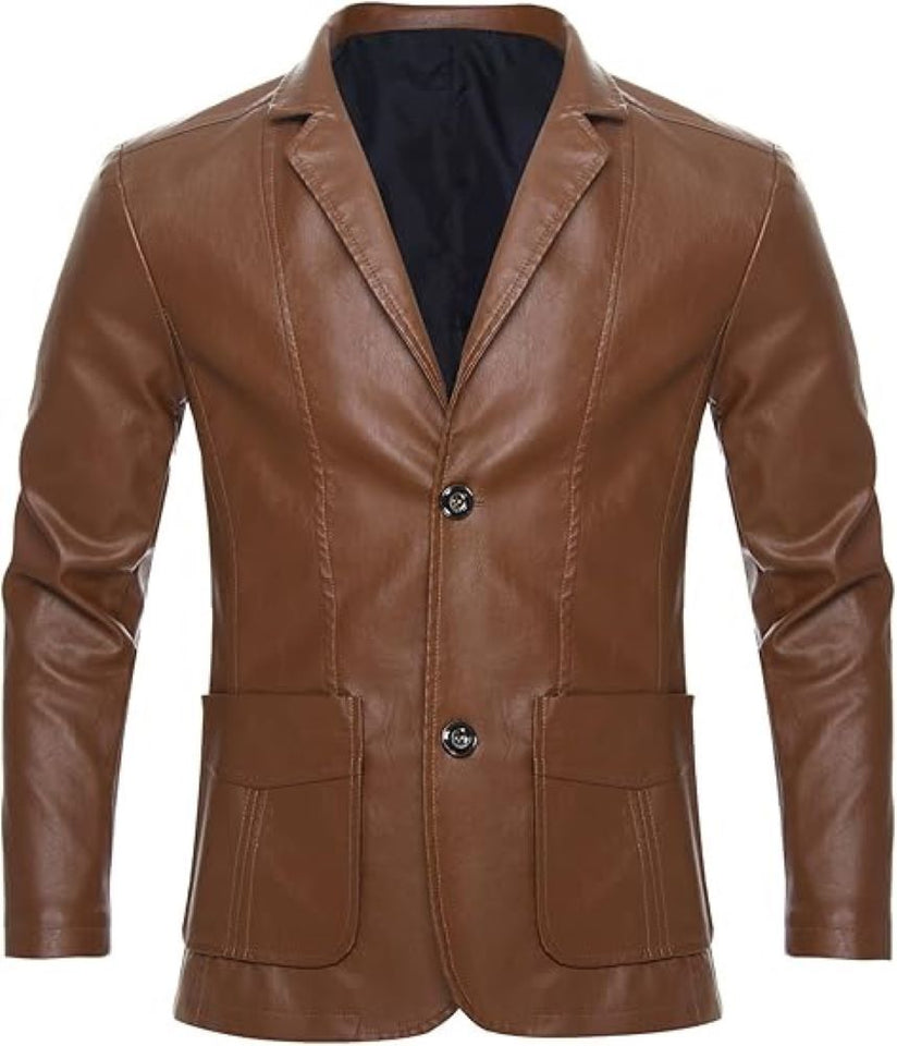 Classic Brown Buttoned Premium Sheepskin Leather Blazer Coat For Men