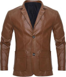 Classic Brown Buttoned Premium Sheepskin Leather Blazer Coat For Men