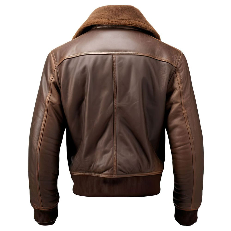 Winter Brown Motorcycle Genuine Sheepskin Bomber Leather Jacket For Men