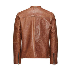 Winter Distressed Brown Biker Genuine Lambskin Leather Jacket For Men