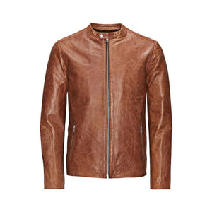 Winter Distressed Brown Biker Genuine Lambskin Leather Jacket For Men