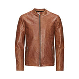 Winter Distressed Brown Biker Genuine Lambskin Leather Jacket For Men