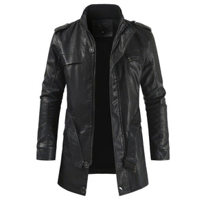 Winter Classic Black Outerwear Sheepskin Leather Trench Coat For Men