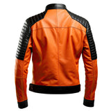 Winter Orange Cafe Racer Quilted Pure Sheepskin Leather Jacket For Men