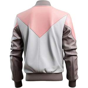 Winter Pink Pure Lambskin Ribbed Bomber Varsity Leather Jacket For Men