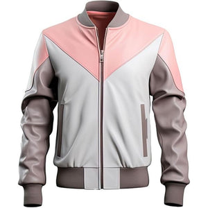 Winter Pink Pure Lambskin Ribbed Bomber Varsity Leather Jacket For Men