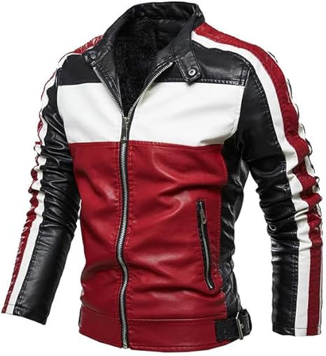 Red Black Varsity Premium Sheepskin Cafe Racer Leather Jacket For Men