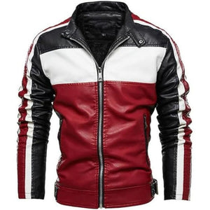 Red Black Varsity Premium Sheepskin Cafe Racer Leather Jacket For Men