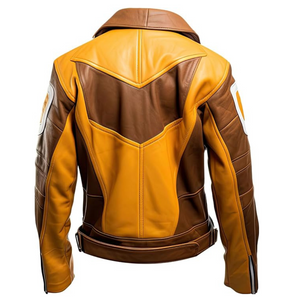 Winter Brown Yellow Motorcycle Pure Sheepskin Leather Jacket For Men