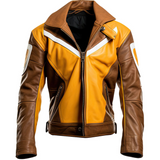 Winter Brown Yellow Motorcycle Pure Sheepskin Leather Jacket For Men