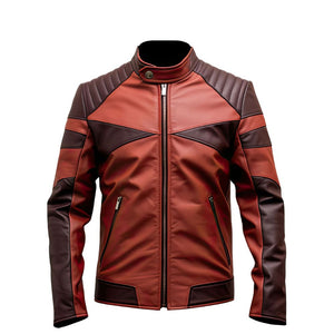 Winter Maroon Quilted Genuine Sheepskin Biker Leather Jacket For Men