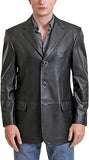 Solid Black Formal Slim-Fit Genuine Sheepskin Leather Coat For Men