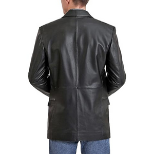 Solid Black Formal Slim-Fit Genuine Sheepskin Leather Coat For Men