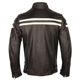 Black Cafe Racer White Stripped Pure Sheepskin Leather Jacket For Men