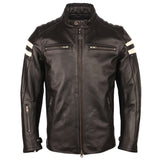 Black Cafe Racer White Stripped Pure Sheepskin Leather Jacket For Men