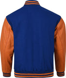 Black Genuine Lambskin Varsity Rib-Knitted Leather Jacket For Men