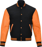 Black Genuine Lambskin Varsity Rib-Knitted Leather Jacket For Men
