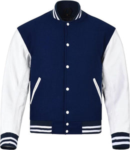 Black Genuine Lambskin Varsity Rib-Knitted Leather Jacket For Men