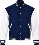 Black Genuine Lambskin Varsity Rib-Knitted Leather Jacket For Men