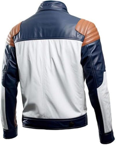 Winter White-Brown Bomber Sleek Pure Sheepskin Leather Jacket For Men