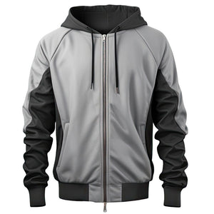 Grey Outerwear Hooded Bomber Genuine Lambskin Leather Jacket For Men