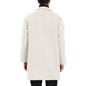 White Single-breasted Pure Sheepskin Trench Leather Long Coat For Men