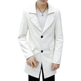 White Single-breasted Pure Sheepskin Trench Leather Long Coat For Men