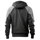 Grey Outerwear Hooded Bomber Genuine Lambskin Leather Jacket For Men